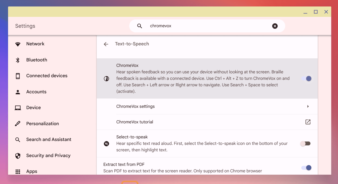 chromeos settings chromevox