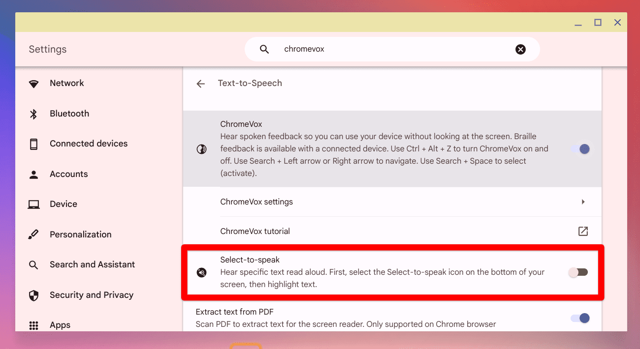 chromeos settings select to speak