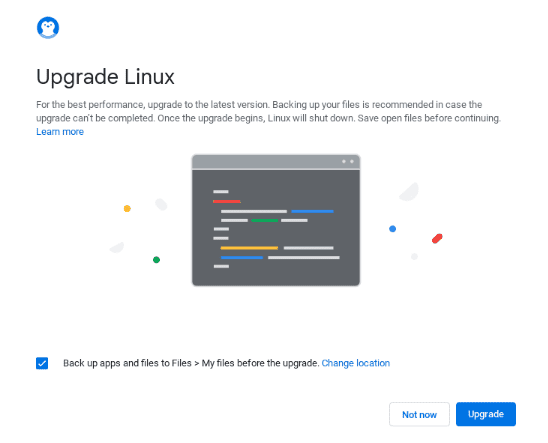 Upgrading Linux on ChromeOS to Debian 12
