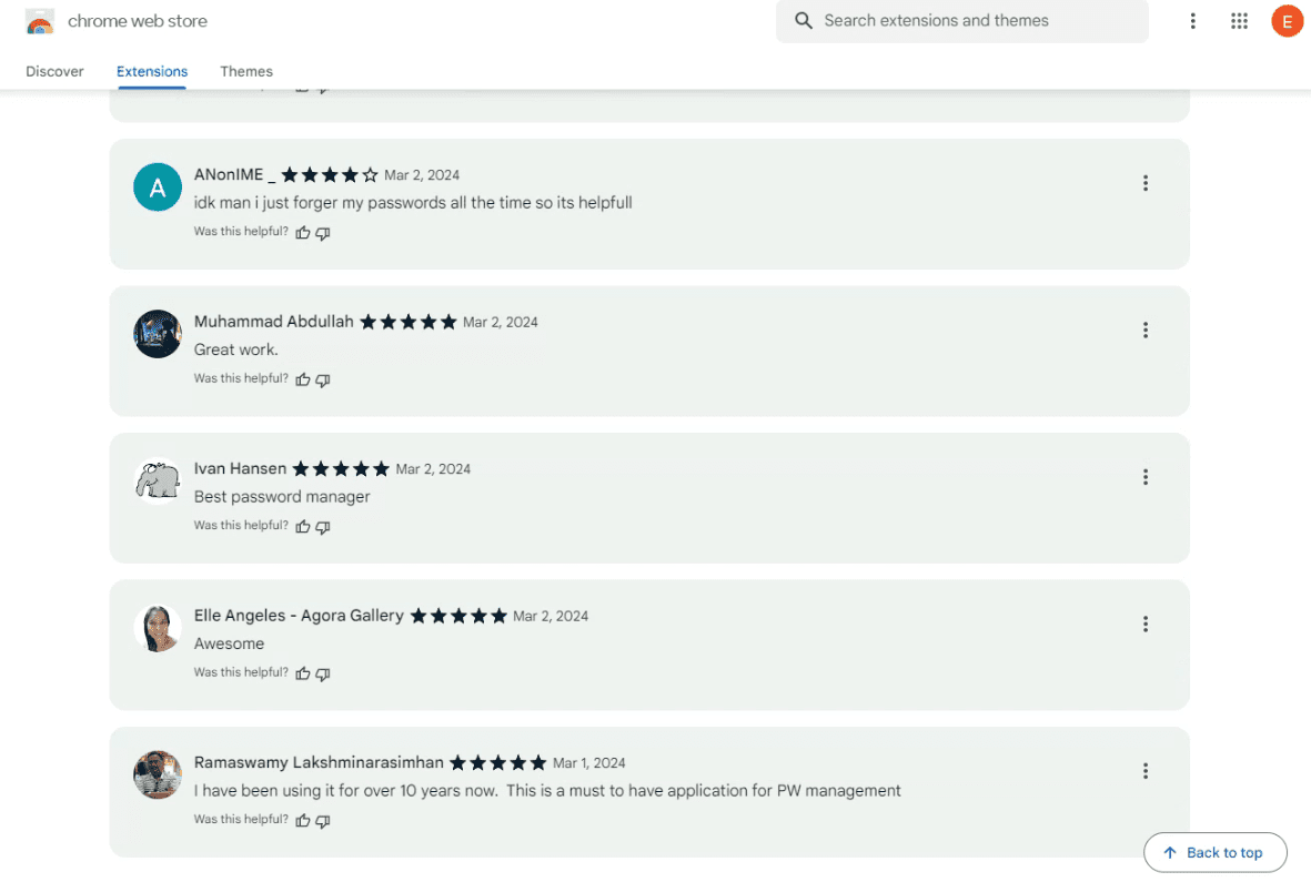 user reviews of chrome extensions