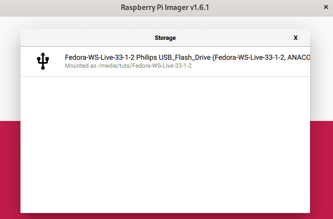 Raspberry Imager choose storage