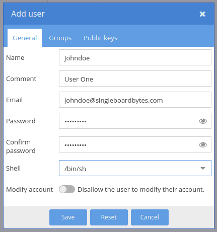 add user settings window