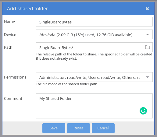 configure shared folder