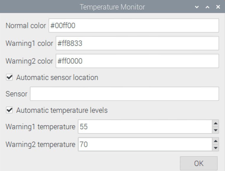 temperature monitor settings