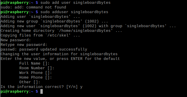 adduser singleboardbytes