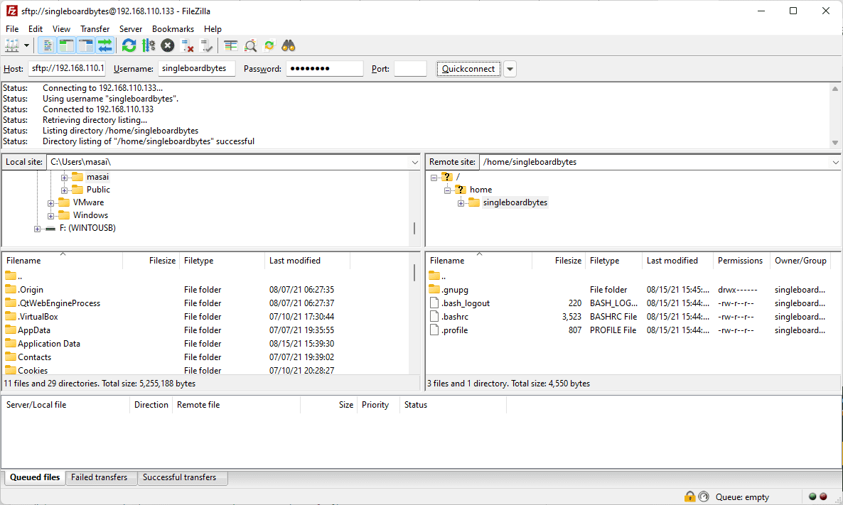 filezilla successfully connected