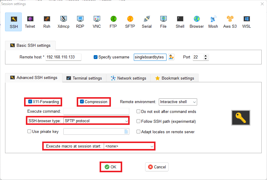 mobaxterm advanced settings