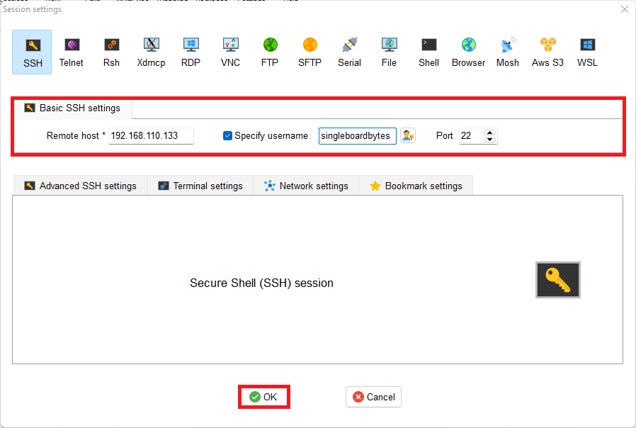 mobaxterm connection screen