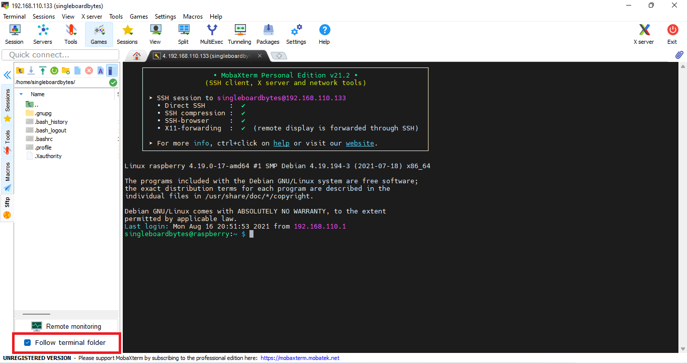 mobaxterm follow terminal folder