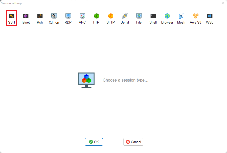 mobaxterm select ssh