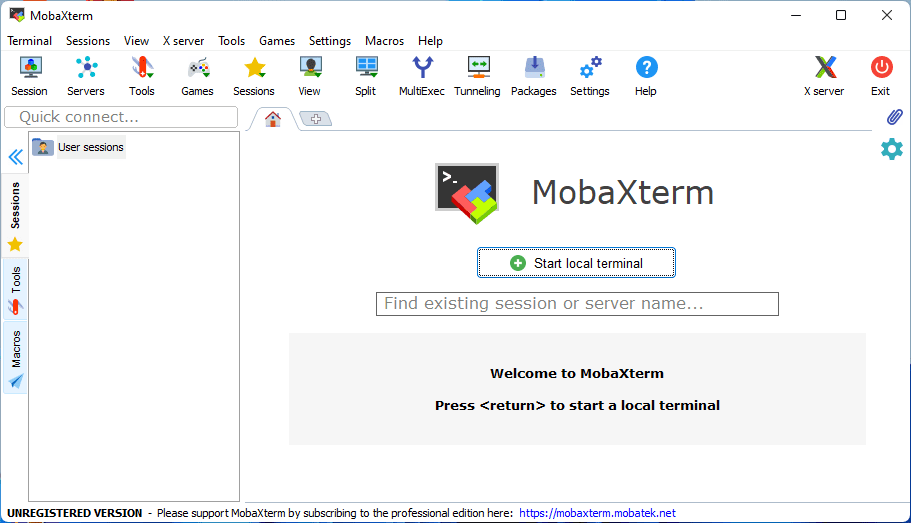 mobaxterm welcome screen
