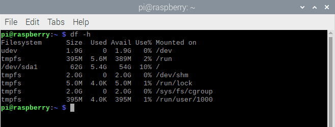 raspberry pi, checking current sd card space