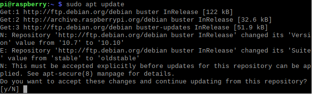 sudo apt update raspberry pi