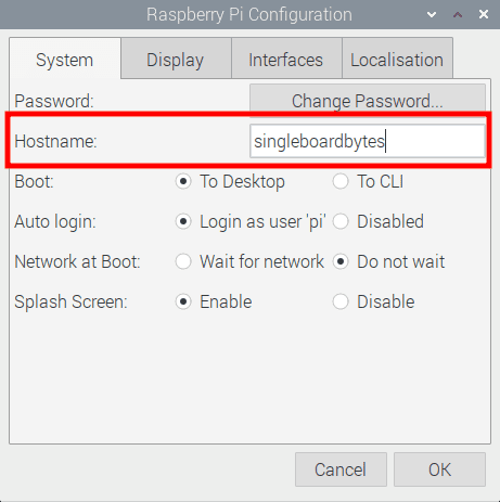 Change hostname from raspberry to singleboardbytes