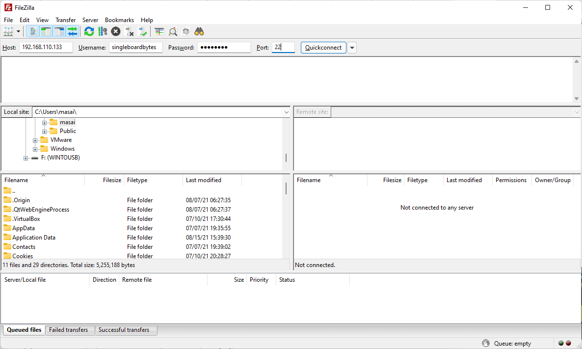 filezilla connection