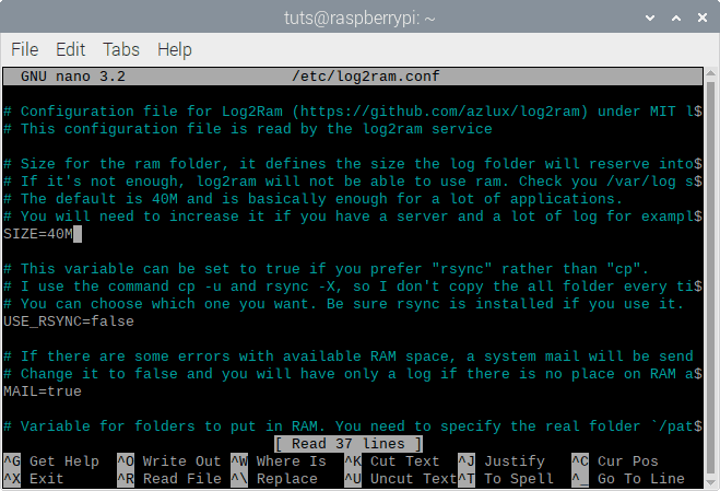 Log2Ram Size Configruration