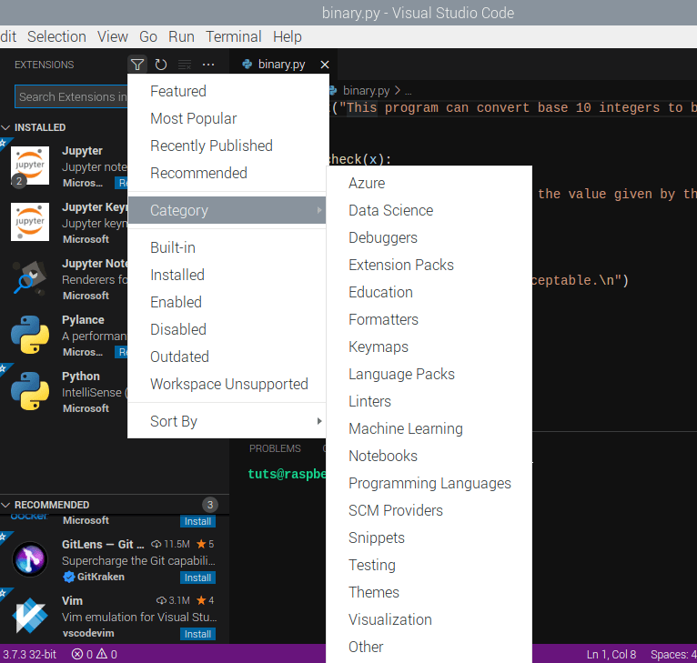 VSC Extension Categories