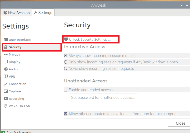 security settings