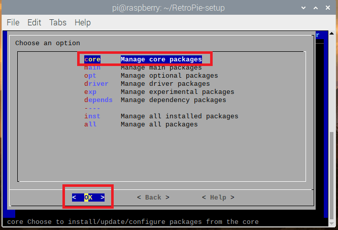 select manage core packages