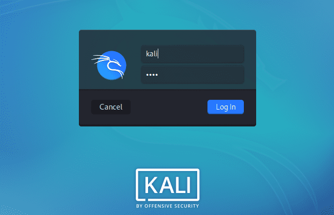 kali login screen