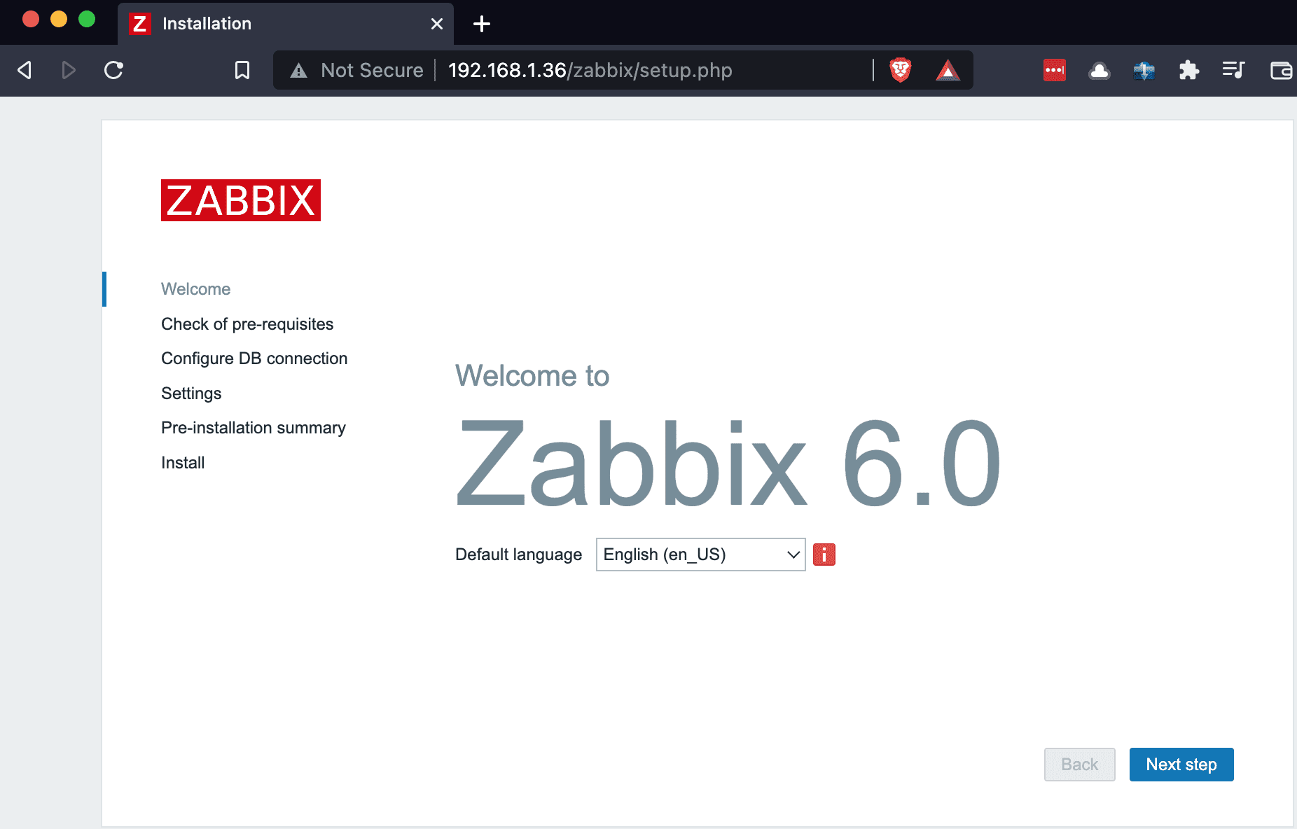 zabbix welcome page
