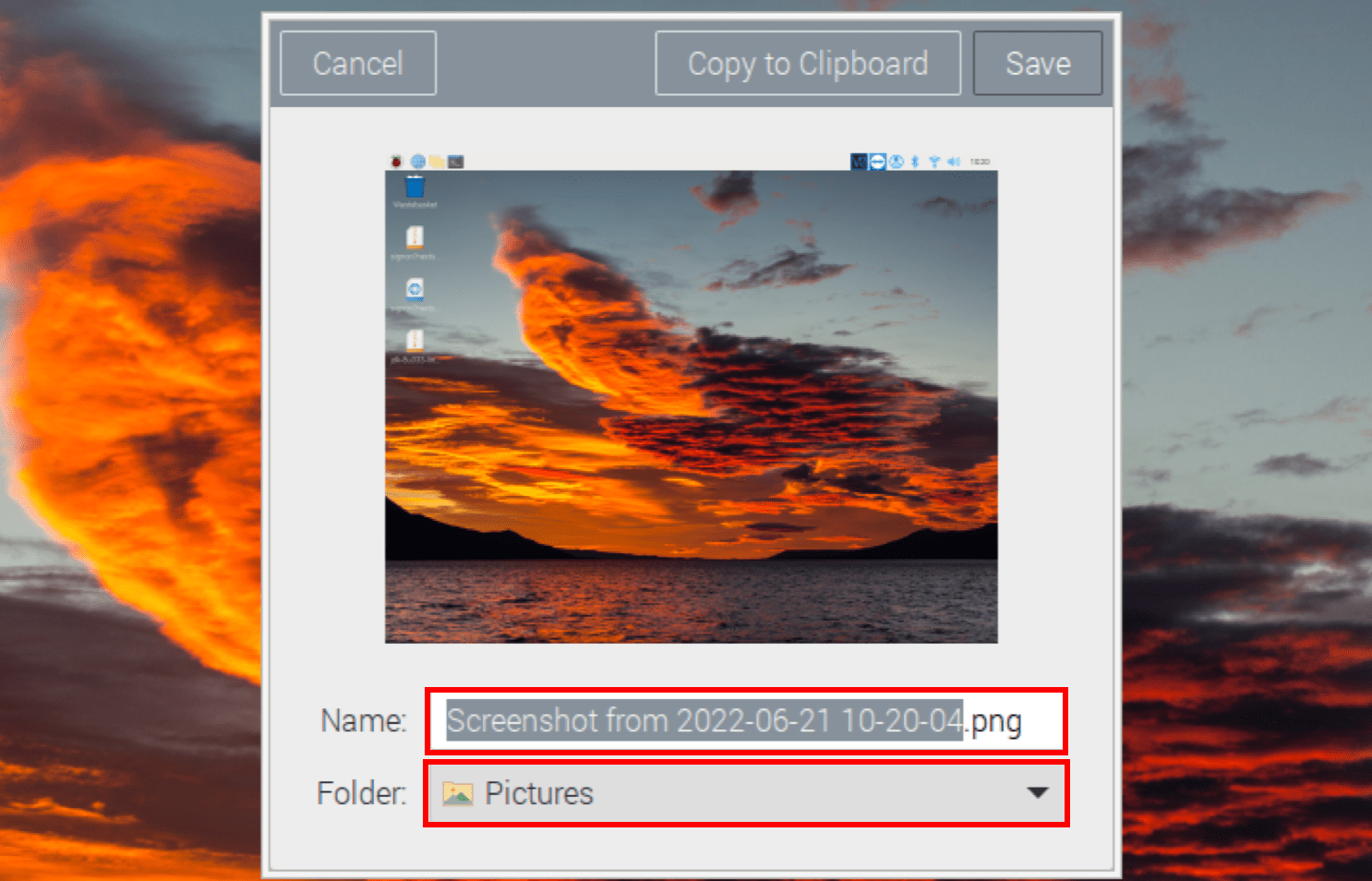 enter filename and select directory