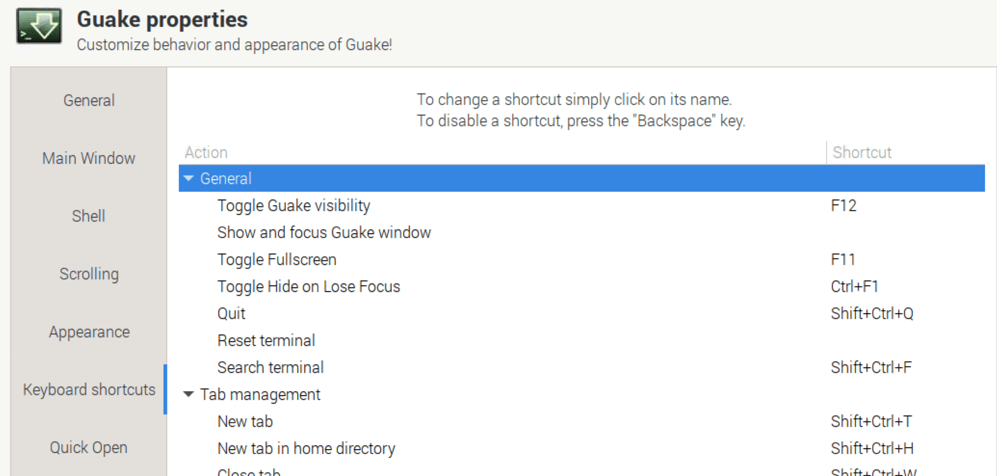 configure guake hotkey