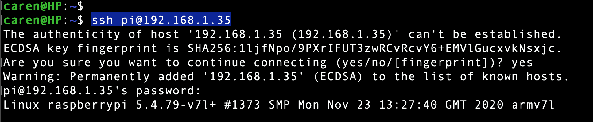 establish an ssh connection
