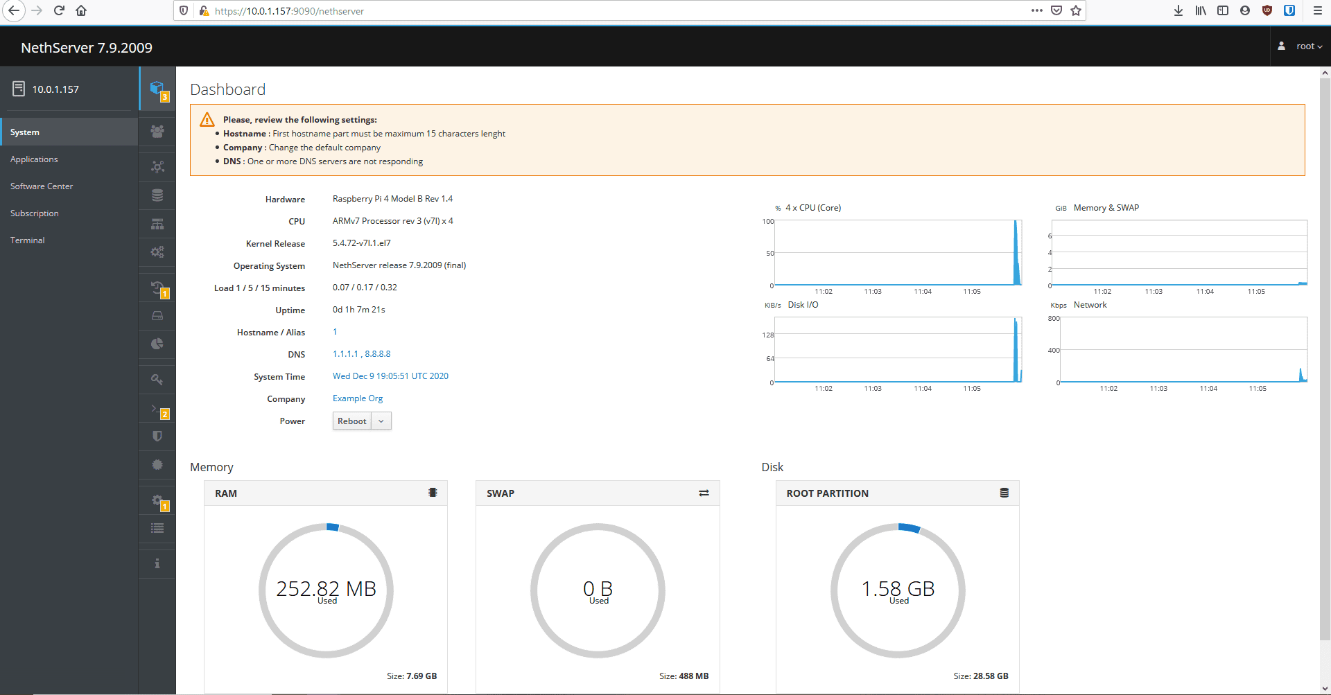 nethserver dashboard