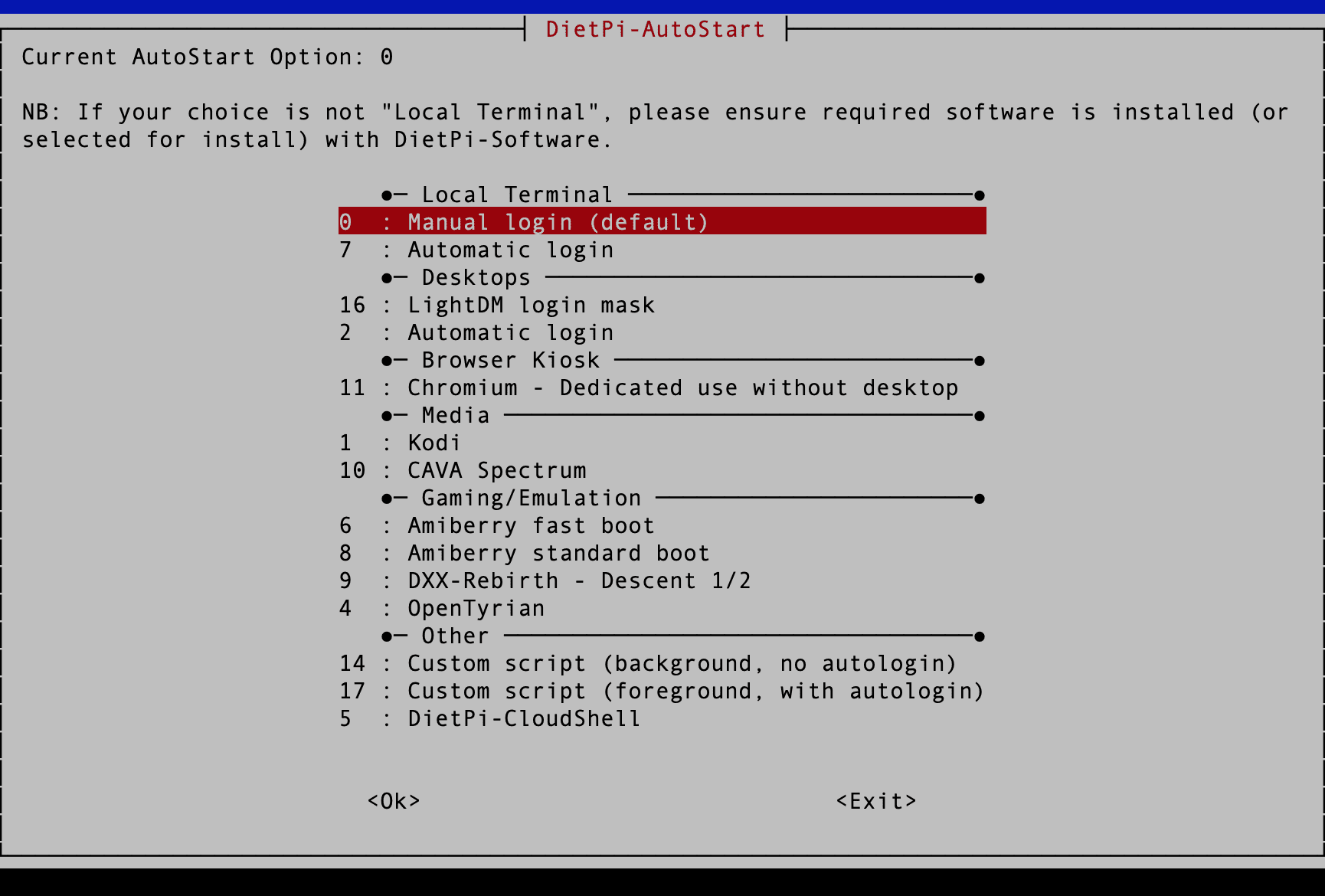 autostart options