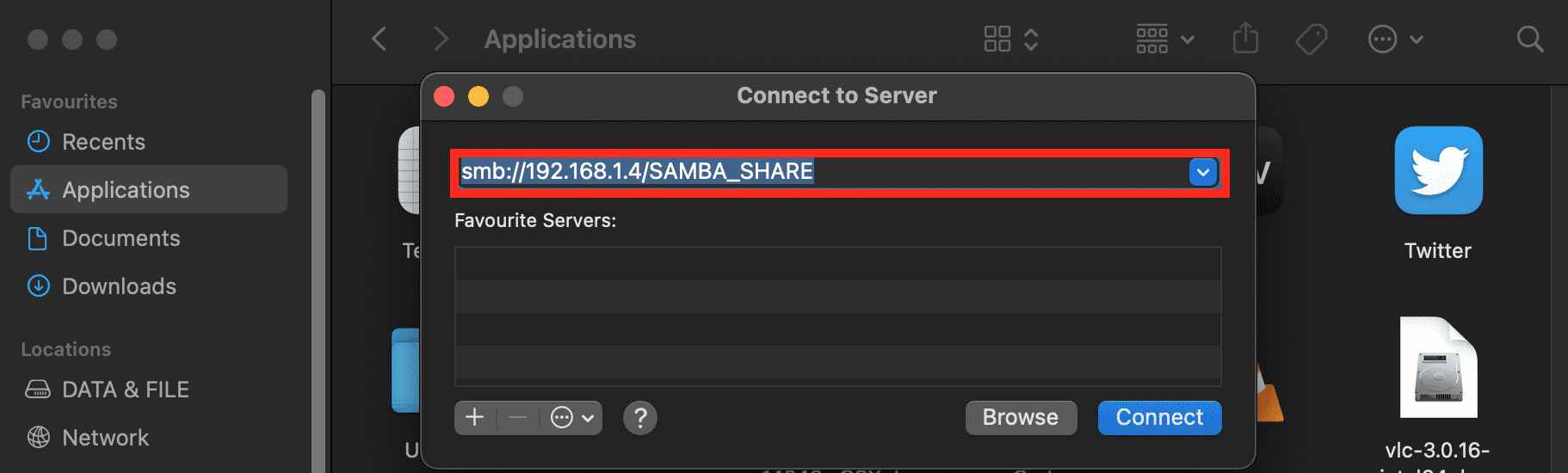 connect samba share on macos