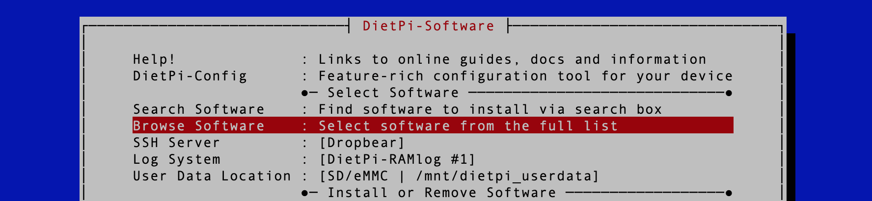dietpi software option
