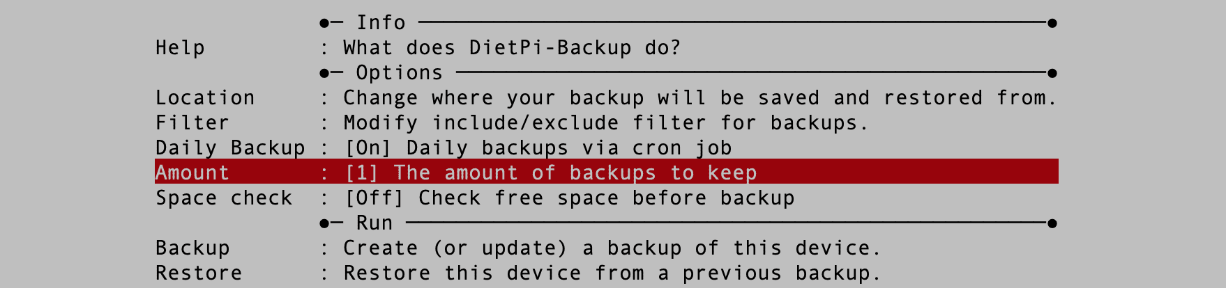 set backup amount