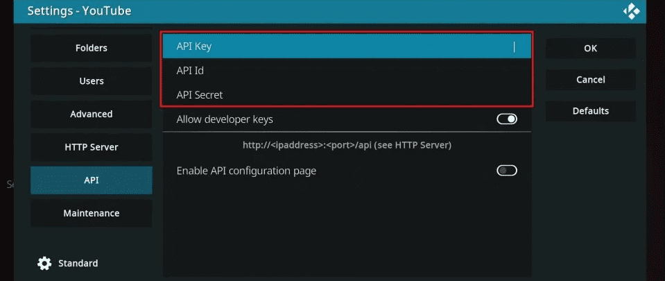 api settings