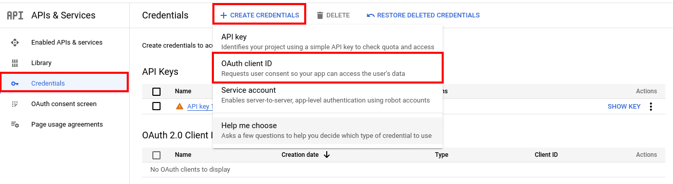 create credentials