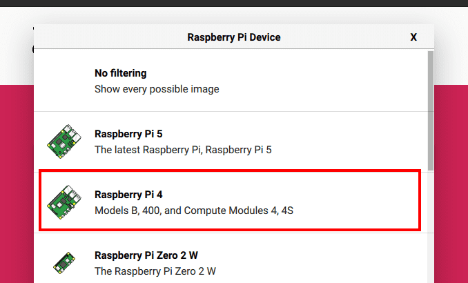 select raspberry pi model